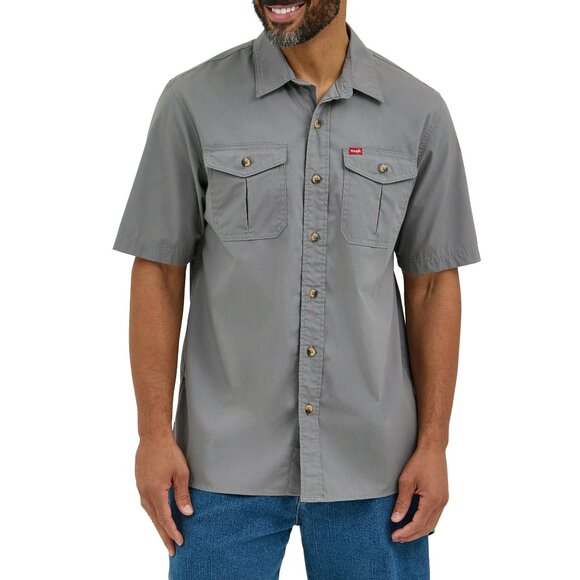 New Men's Wrangler 5-Star Heritage Hero Twill S/S Shirt Size L Grey Gargoyle - Picture 1 of 3